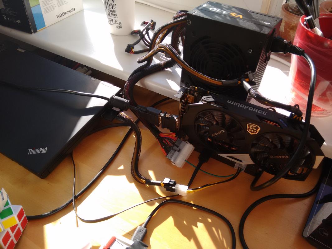 eGPU setup that I used to run back in 2017 with surprisingly good results.