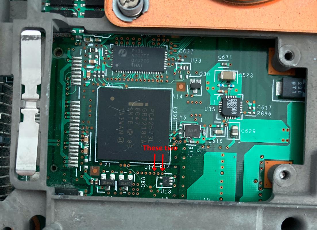 The pins you need to short are located on the left side of the laptop, under the palmrest.