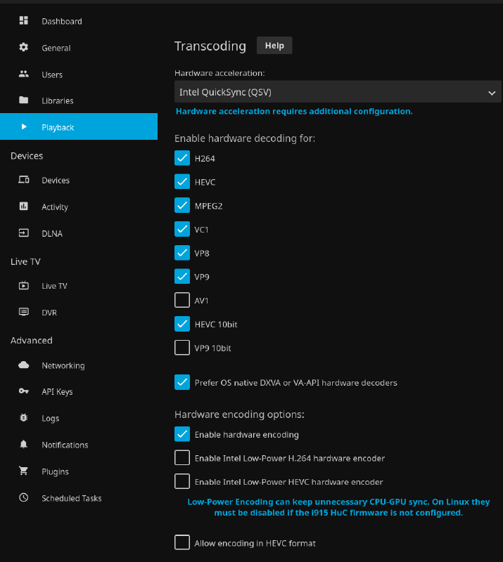 The Jellyfin QuickSync hardware acceleration config that works on my Zimaboard.
May not be 100% correct but so far have not encountered issues.